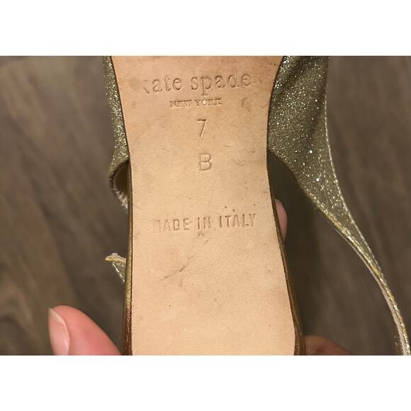 Kate Spade Golden Glitter Bow Pointed Toe Slingback Kitten Heels Size 7 - Picture 9 of 9